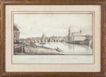 ECOLE ALLEMANDE du XIXème siècle. "Vue de Dresde (?), pont...