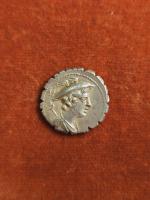 82 BC
DENIER SERRATUS MAMILIA : Buste de MERCURE, caducée sur...