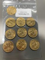 10 pièces de souverains or Georges V. Usures. Lots vendus...
