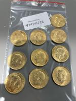 10 pièces de souverains or Georges V. usures.Lots vendus en...
