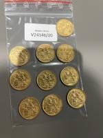10 pièces de souverains or Edouard VII. usures.Lots vendus en...