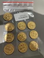 10 pièces de souverains or Edouard VII. usures.Lots vendus en...