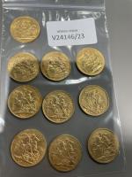 10 pièces de souverain or. usures.Lots vendus en l'état sur...
