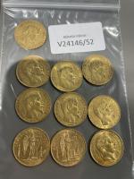 10 pièces de 20 francs or Napoléon III et au...