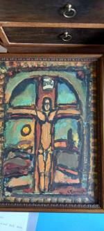 *Crucifix, impression sur toile  d'après la gravure de G.ROUAULT...