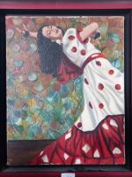 *École Moderne. "La danseuse de flamenco", huile sur toile. 37x27...