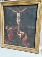 ECOLE du XVIIIème siècle. "Crucifixion". Huile sur toile. 90 x...