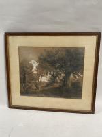 ECOLE FRANCAISE du XIXe siècle, "Paysage de forêt animé", 1888,...