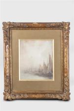 Lucien FRANK (1857-1920). "Les bateaux". Huile sur toile signée en...