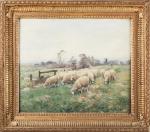 Frédéric EDE (1865-1913). "Moutons dans le pré". Huile sur toile...