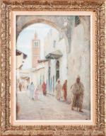 Albert AUBLET (1851-1938), attribué à. "Ruelle à Tunis". Huile sur...