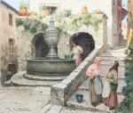 Giullio VITTINI (1888-1968). "La fontaine du village". Huile sur isorel,...