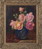 Paul DANGMANN (1899-1974). "Roses dans un vase". Huile sur panneau...