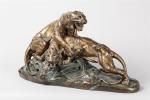 Édouard Drouot (1859-1945)
" Combat de lionnes "
Groupe en bronze à...