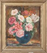 Paul DANGMANN (1899-1974). "Roses dans un vase boule". Huile sur...