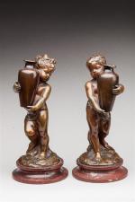 Louis Kley (1833-1911)
" Deux putti aux vases "
Bronzes à patine...