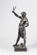 Emile Picault (1833-1915). « Per laborem ». Sujet en bronze à patine...