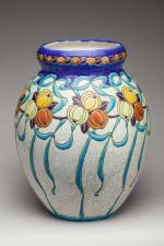 BOCH (La Louvière). Grand vase de forme bombée à col...