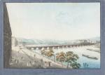 Ecole française, début du XIXe siècle. Lyon, vue du pont...