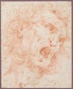 Attribué à Giulio Cesare PROCACCINI (1574-1625). Tête d'homme hurlant. Sanguine....