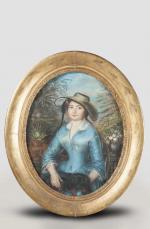 ECOLE FRANCAISE du XIXème siècle. Portrait de femme au chapeau....