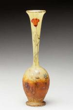 Daum
Vase soliflore en verre gravé à l'acide, émaillé et doré...
