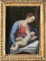 ECOLE FLAMANDE du XVIIème siècle. Vierge à l'Enfant. Huile sur...