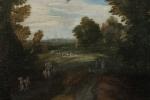 ECOLE FLAMANDE vers 1700, suiveur de Jan Brueghel. "Paysans à...