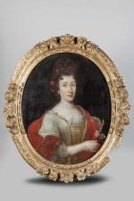 ECOLE FRANCAISE vers 1690. Portrait de femme en robe rouge...