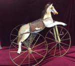 Magnifique Cheval tricycle en bois, fonte de fer, acier, cuir...