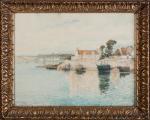 Eugène VILLON (1879-1951) " Petit port ".1908. Aquarelle sur papier....