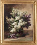 Madeleine LEMAIRE (1845-1928). "Vase de lilas". Huile sur toile, signée...