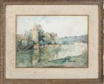 Fernand THUAIRE (1875-1941).  "L'Ile Barbe, Lyon, 1917". Aquarelle sur...