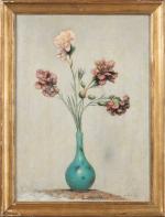 Georges Le SERREC de KERVILY (1883-1952) Oeillets dans un vase....