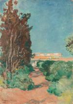Lucien MAINSSIEUX (1885-1958). "Jardin à Oran, 1944". Huile sur carton,...