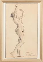 Alexandre ROUBTZOFF (1884-1949). "Etude de nu, 1925". Fusain sur papier....