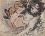 Pierre COMBET-DESCOMBES (1885-1966). "Femme assise aux seins nus". Pastel sur...