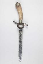 Couteau de chasse XIXe siècle, poignée en corne de cerf...