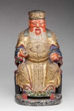 Statuette en bois laqué polychrome représentant le dieu des négociants...