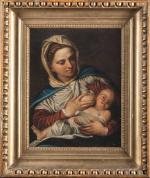 ECOLE ITALIENNE XVIIIème siècle. Vierge à l'Enfant. Huile sur toile....