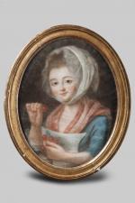 ECOLE FRANCAISE du XVIIIème siècle. Les Cerises, portrait de jeune...