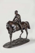 Pierre LENORDEZ (1815-1892), « Jockey, cheval anglais ». Sujet en bronze à...