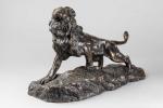 Jean ANDRE. " Lion rugissant "Bronze à patine brune nuancée....