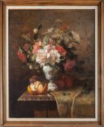 P. MARTIN. ECOLE FRANCAISE XIXème siècle. Bouquet au vase en...