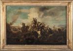 Joseph PARROCEL (1646- 1704), attribué à. Un choc de cavalerie....