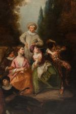 Nicolas LANCRET (1690-1743), suiveur de. Scène galante dans un parc...