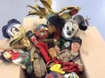Carton de marionnettes diverses: Mickey, Donald, composition tissu feutrine...Ht tête...