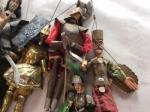 Lot de 6 marionnettes siciliennes bois métal laiton tissu franges,...