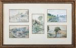 A. MEUNIER (début du XXème). Paysages. 5 aquarelles sur papier...