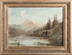 Emile GODCHAUX(1860-1938). Lac en montagne. Huile sur toile. Signée en...
